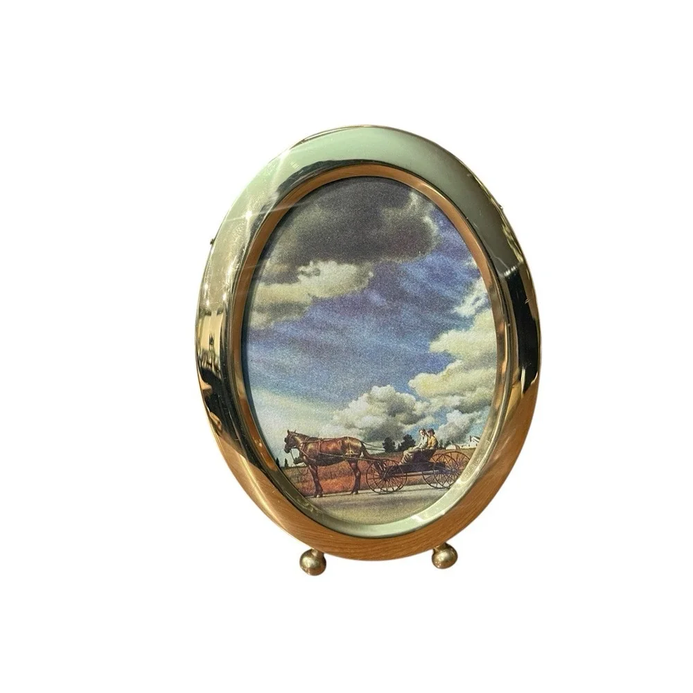 Vintage Gold Metal Oval Picture Frame 3.5 x 5 Photo Minimalist 90s Modern Sleek